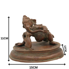 Bal Ganesha Playing with Mouse Idol in Panchaloha, Handmade Bronze Vinayaka with Mushika, Krida Ganapathi, Chola Style Child Ganesha Statue,Gold, 4.5 Inch, 1 Piece