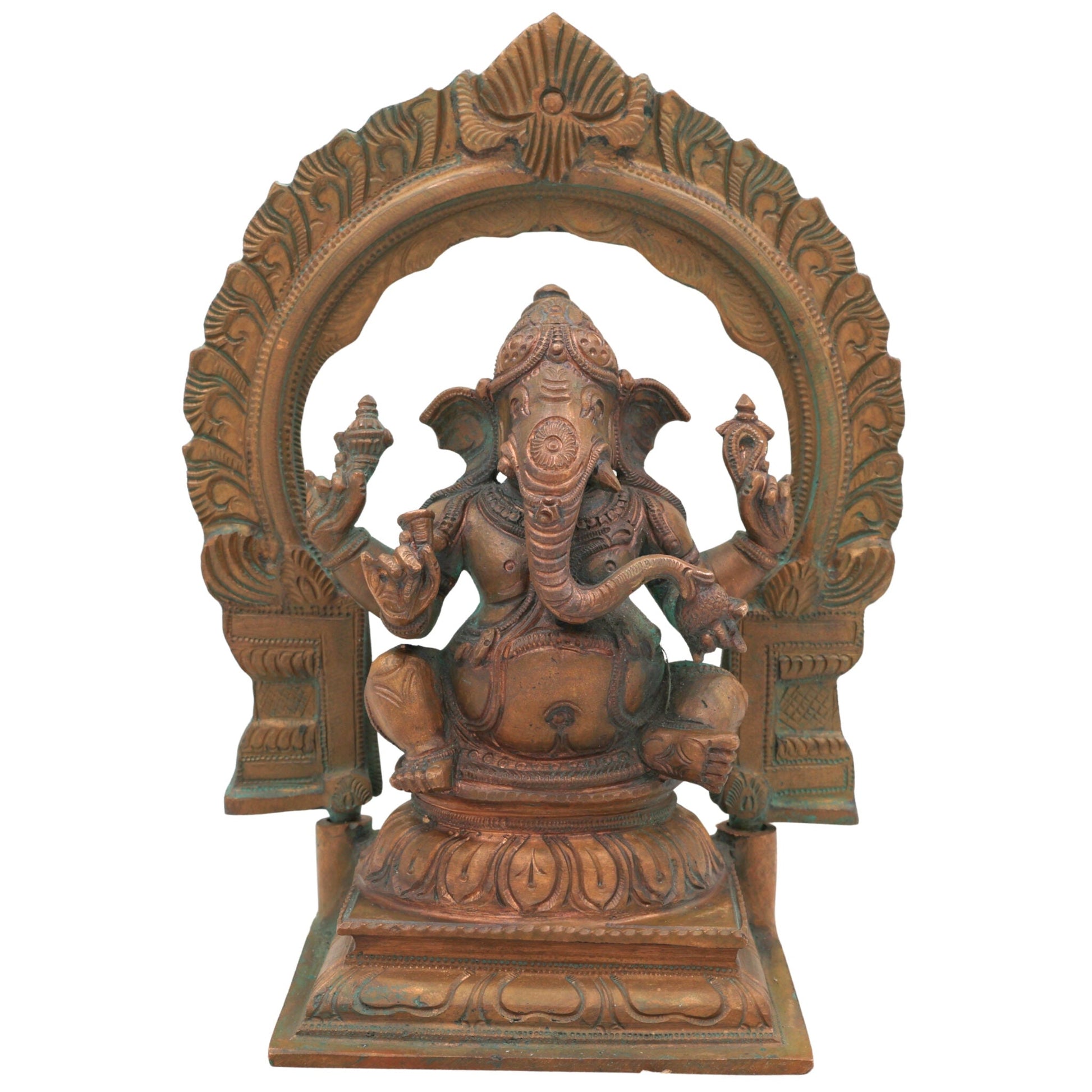 Handcrafted Bronze Ganesha Idol, Panchaloha Ganpati Vinayaka Murti, Siddhivinayak Pillaiyar Statue for Home Temple Decor,Gold, 8.5 Inch, 1 Piece
