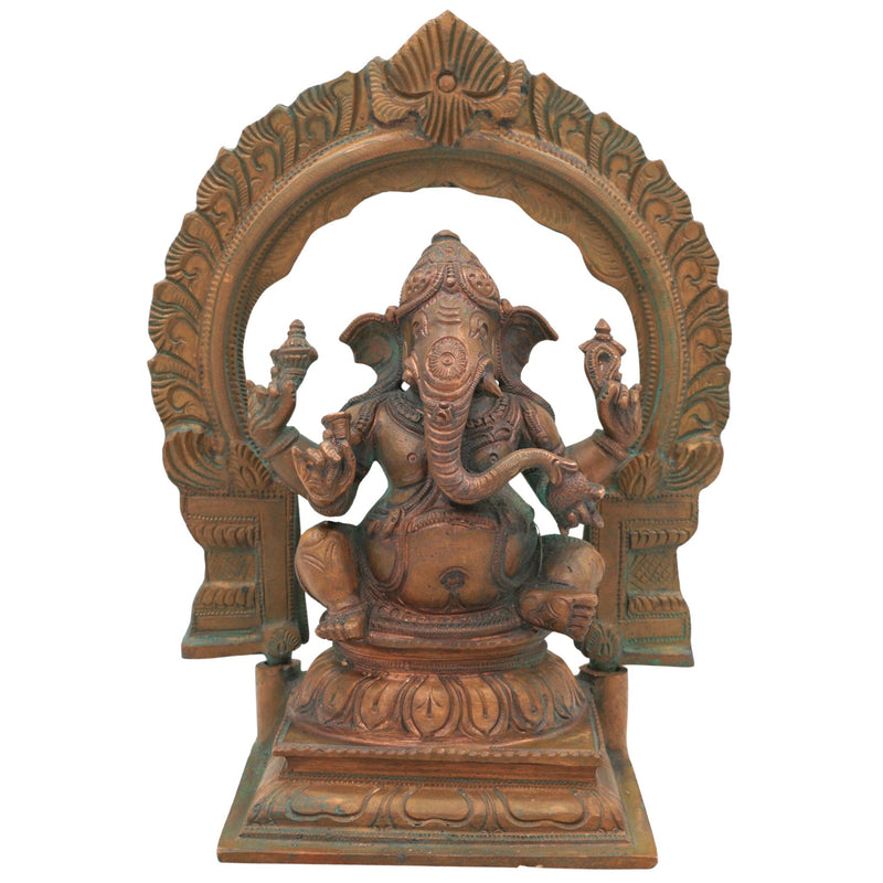 Handcrafted Bronze Ganesha Idol, Panchaloha Ganpati Vinayaka Murti, Siddhivinayak Pillaiyar Statue for Home Temple Decor,Gold, 8.5 Inch, 1 Piece