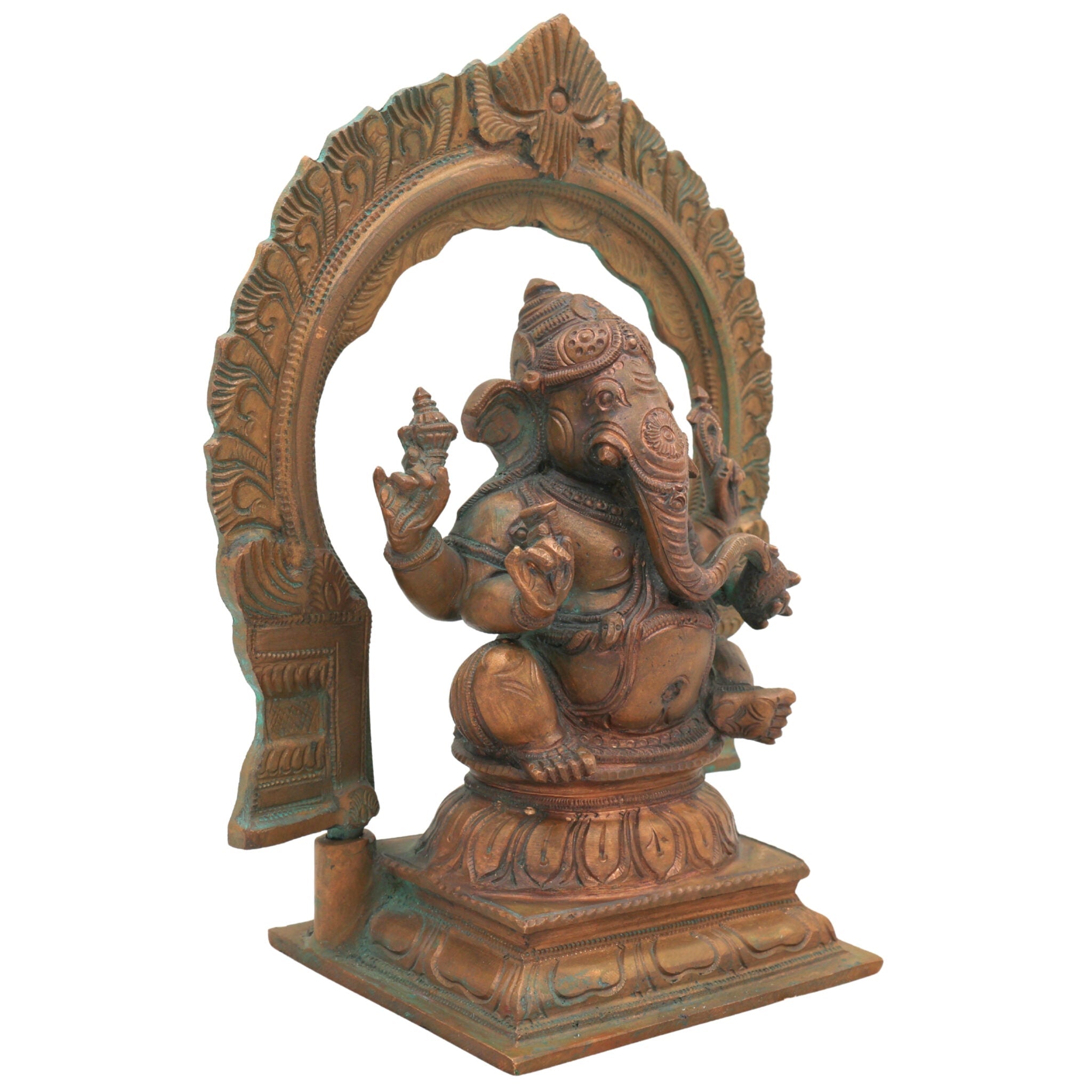 Handcrafted Bronze Ganesha Idol, Panchaloha Ganpati Vinayaka Murti, Siddhivinayak Pillaiyar Statue for Home Temple Decor,Gold, 8.5 Inch, 1 Piece