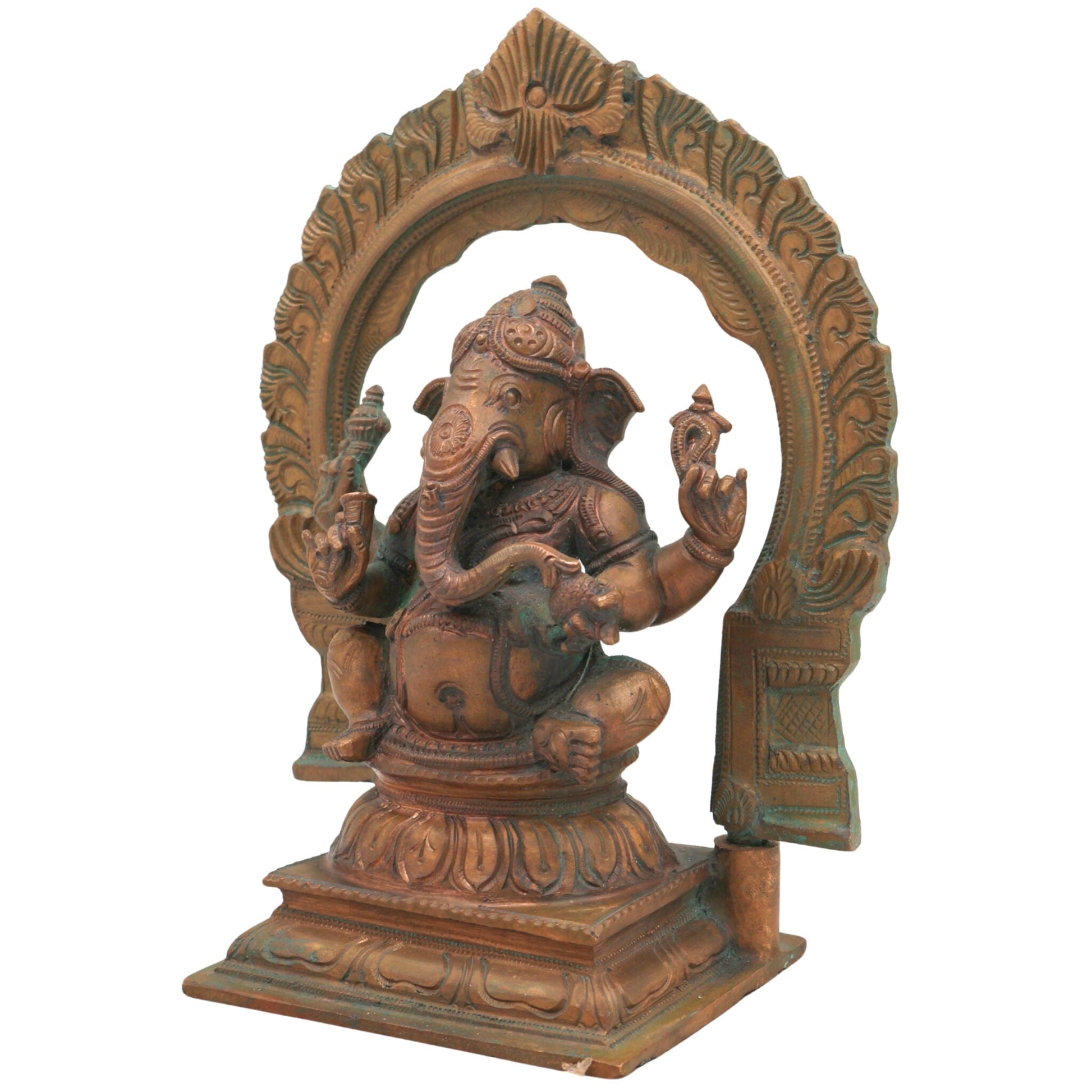 Handcrafted Bronze Ganesha Idol, Panchaloha Ganpati Vinayaka Murti, Siddhivinayak Pillaiyar Statue for Home Temple Decor,Gold, 8.5 Inch, 1 Piece