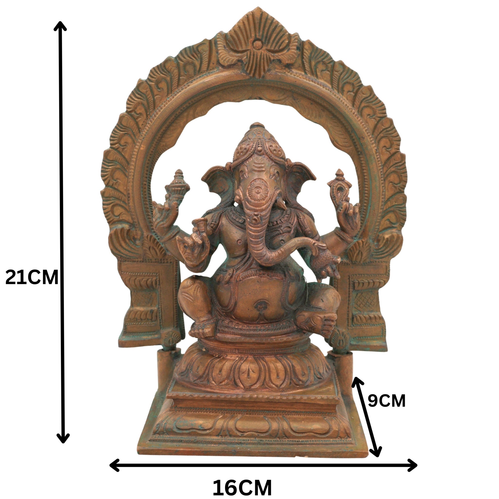 Handcrafted Bronze Ganesha Idol, Panchaloha Ganpati Vinayaka Murti, Siddhivinayak Pillaiyar Statue for Home Temple Decor,Gold, 8.5 Inch, 1 Piece
