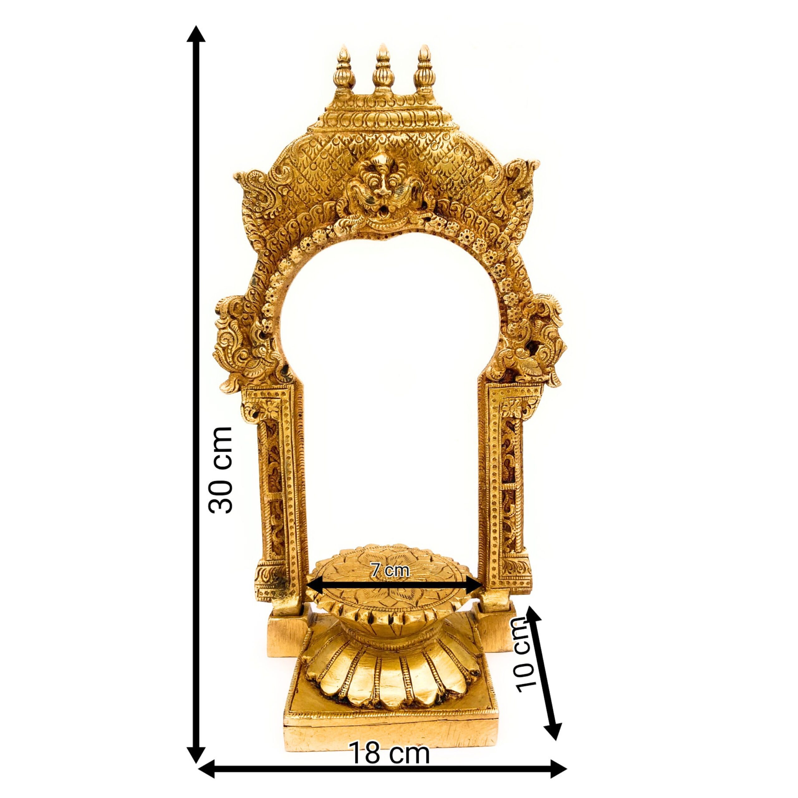 Brass Lakshmi Narasimha Swamy Idol – Narasingha Statue for Pooja, Home Decor – Narasingh on Lotus Chowki with Temple-Style Prabhavali – Pittal Yoga-Narasimha Murti, Gold, 10.5 Inch, 1 Piece