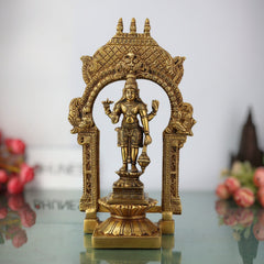 Handcrafted Brass Vishnu Idol with Temple Style Prabhavali Peetam – Narayana, Venkateshwara, Balaji Murti for Home, Puja, and Decor,Gold, 10.5 Inch, 1 Piece