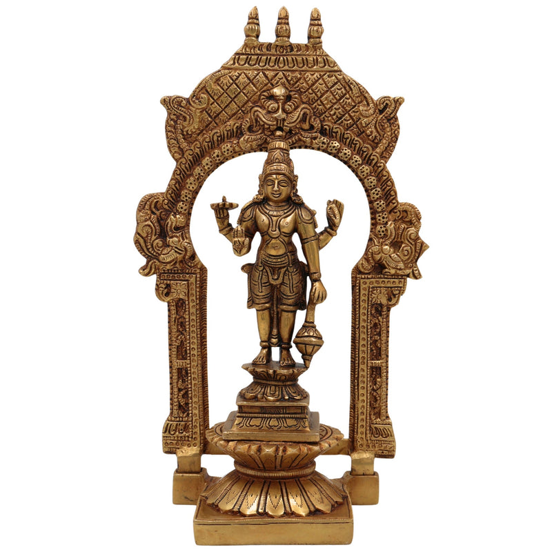 Handcrafted Brass Vishnu Idol with Temple Style Prabhavali Peetam – Narayana, Venkateshwara, Balaji Murti for Home, Puja, and Decor,Gold, 10.5 Inch, 1 Piece