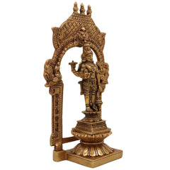 Handcrafted Brass Vishnu Idol with Temple Style Prabhavali Peetam – Narayana, Venkateshwara, Balaji Murti for Home, Puja, and Decor,Gold, 10.5 Inch, 1 Piece
