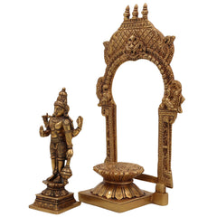 Handcrafted Brass Vishnu Idol with Temple Style Prabhavali Peetam – Narayana, Venkateshwara, Balaji Murti for Home, Puja, and Decor,Gold, 10.5 Inch, 1 Piece