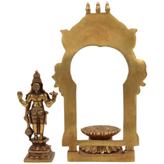 Handcrafted Brass Vishnu Idol with Temple Style Prabhavali Peetam – Narayana, Venkateshwara, Balaji Murti for Home, Puja, and Decor,Gold, 10.5 Inch, 1 Piece