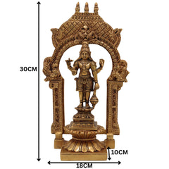 Handcrafted Brass Vishnu Idol with Temple Style Prabhavali Peetam – Narayana, Venkateshwara, Balaji Murti for Home, Puja, and Decor,Gold, 10.5 Inch, 1 Piece