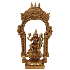 Brass Lakshmi Narasimha Swamy Idol – Narasingha Statue for Pooja, Home Decor – Narasingh on Lotus Chowki with Temple-Style Prabhavali – Pittal Yoga-Narasimha Murti, Gold, 10.5 Inch, 1 Piece