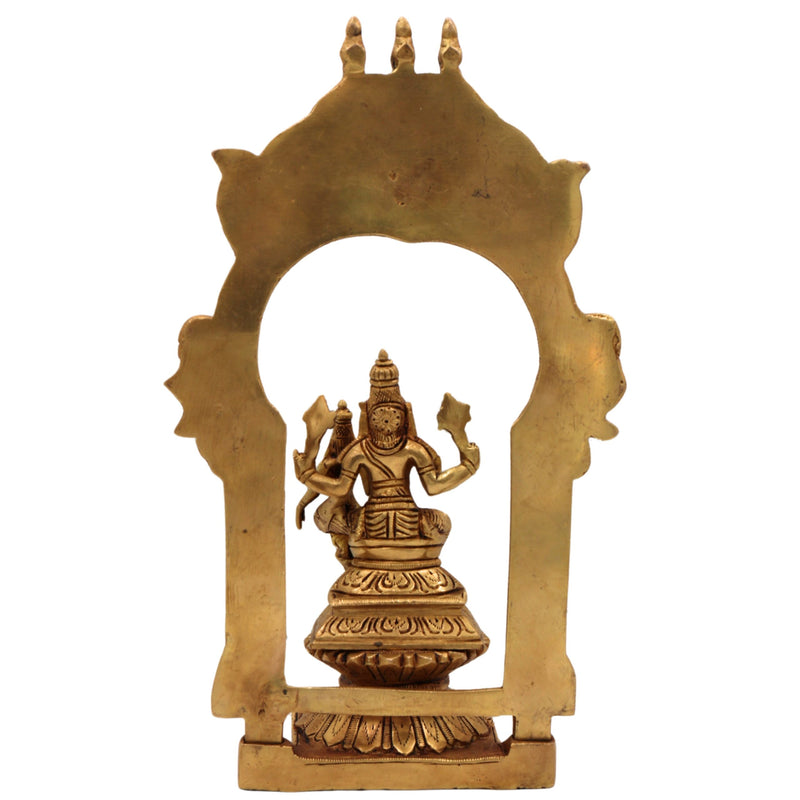 Brass Lakshmi Narasimha Swamy Idol – Narasingha Statue for Pooja, Home Decor – Narasingh on Lotus Chowki with Temple-Style Prabhavali – Pittal Yoga-Narasimha Murti, Gold, 10.5 Inch, 1 Piece
