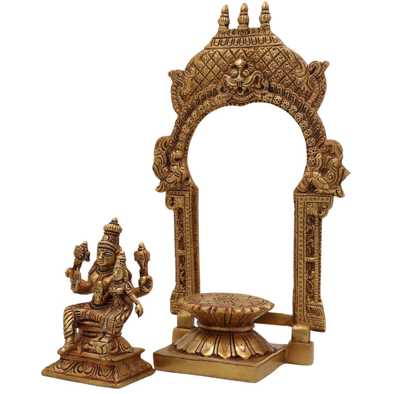 Brass Vishnu Lakshmi Idol with Temple Style Prabhavali Peetam – Handcrafted Narayana Lakshmi Murti, Venkateshwara Balaji Statue for Pooja, Home Decor & Gifting,Gold, 10.5 Inch, 1 Piece
