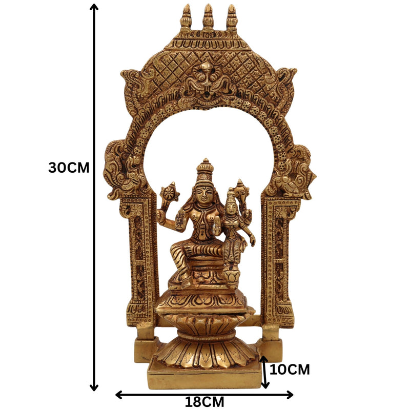 Brass Vishnu Lakshmi Idol with Temple Style Prabhavali Peetam – Handcrafted Narayana Lakshmi Murti, Venkateshwara Balaji Statue for Pooja, Home Decor & Gifting,Gold, 10.5 Inch, 1 Piece