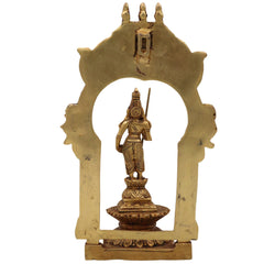 Brass Murugan Idol with Prabhavali, Kartikeya Subramanya Skanda Shanmuga Velan Statue for Home Temple, Pooja & Decor, Handcrafted Peetal Pital Subrahmanya Vigraham,Gold, 10.5 Inch, 1 Piece