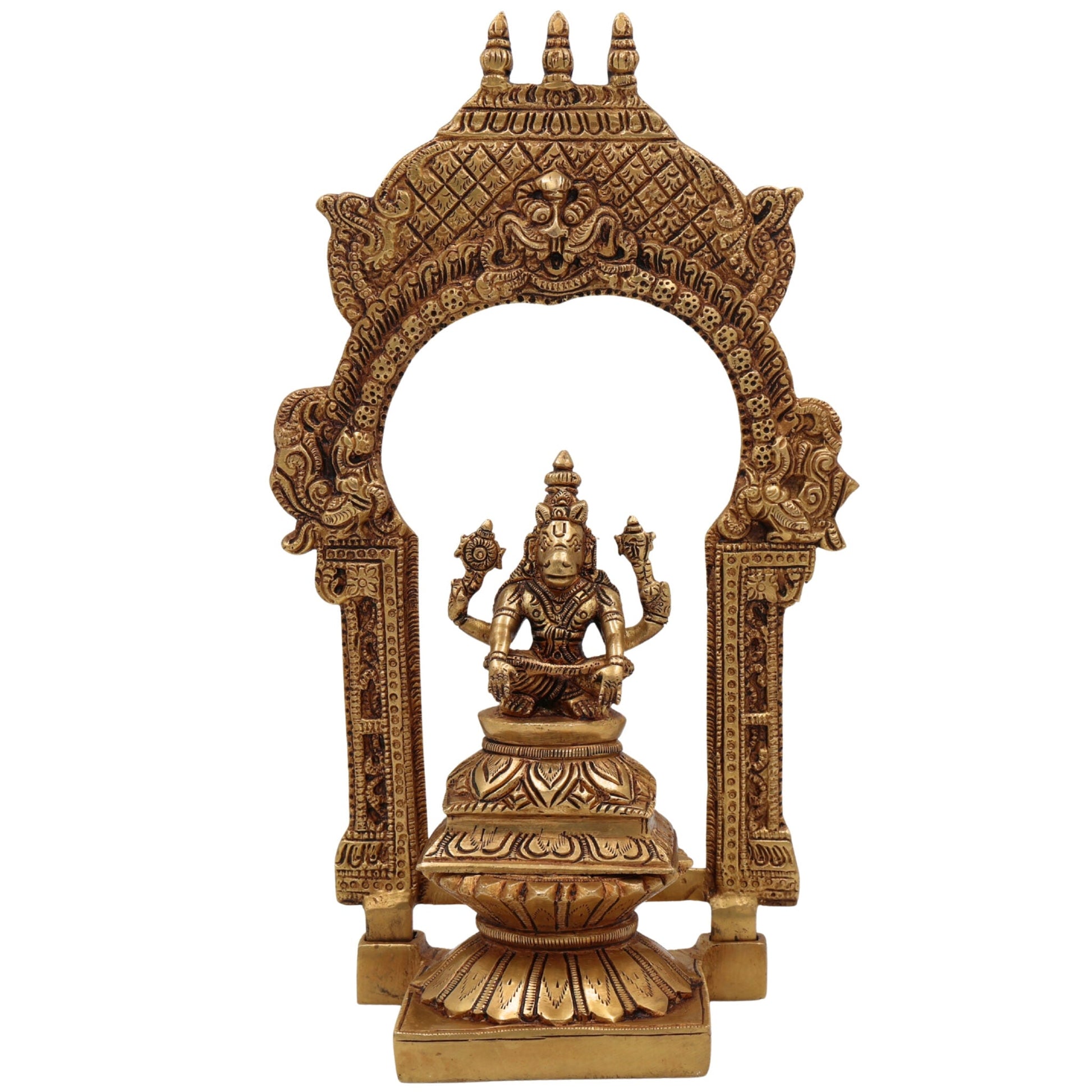 Brass Lord Hayagriva Idol with Temple Style Prabhavali |  Hayagriva Murti | Hayagreeva Vigraha Statue for Pooja, Home & Gifts,Gold, 10.5 Inch, 1 Piece