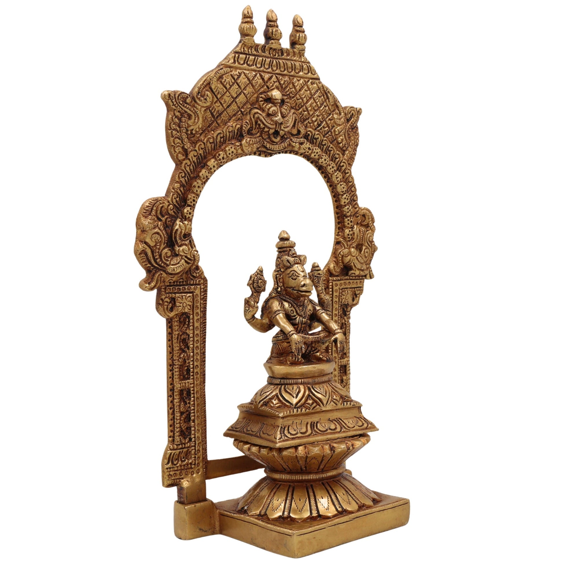 Brass Lord Hayagriva Idol with Temple Style Prabhavali |  Hayagriva Murti | Hayagreeva Vigraha Statue for Pooja, Home & Gifts,Gold, 10.5 Inch, 1 Piece