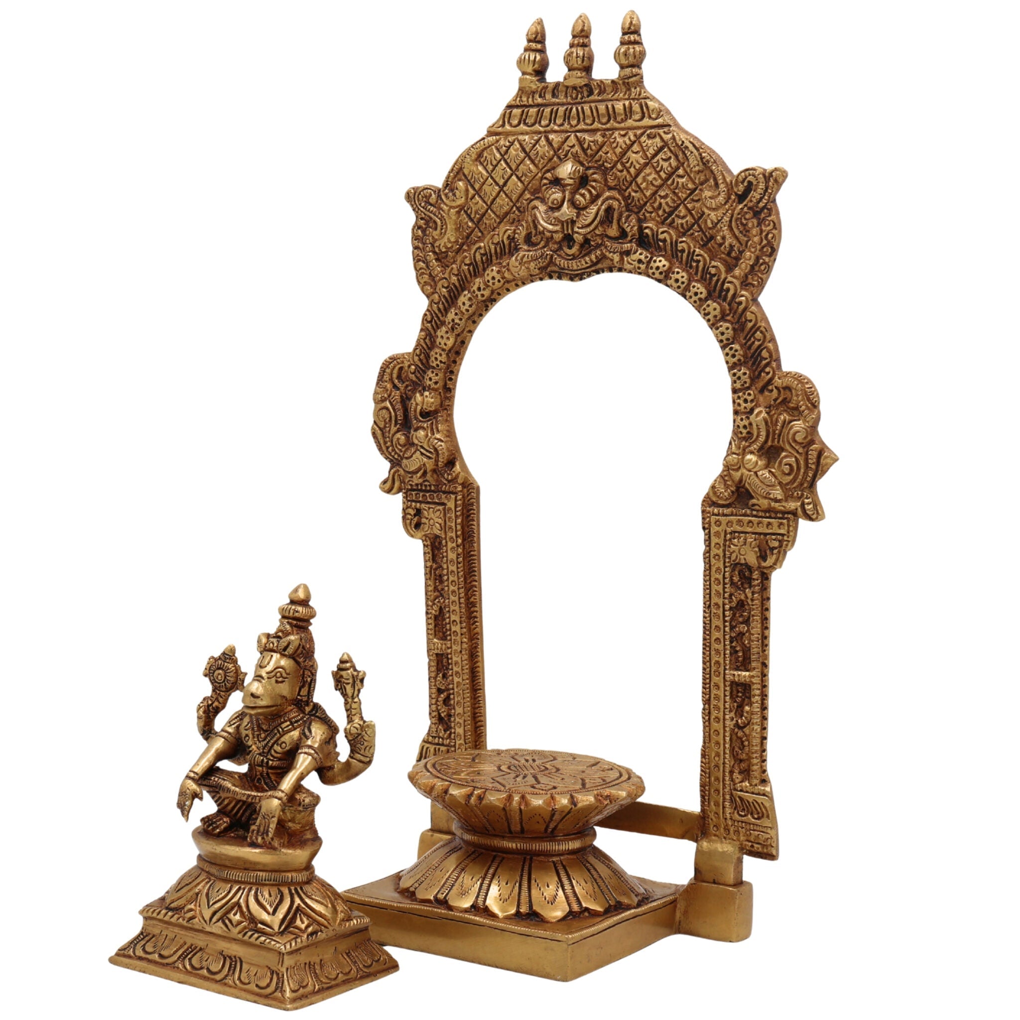 Brass Lord Hayagriva Idol with Temple Style Prabhavali |  Hayagriva Murti | Hayagreeva Vigraha Statue for Pooja, Home & Gifts,Gold, 10.5 Inch, 1 Piece