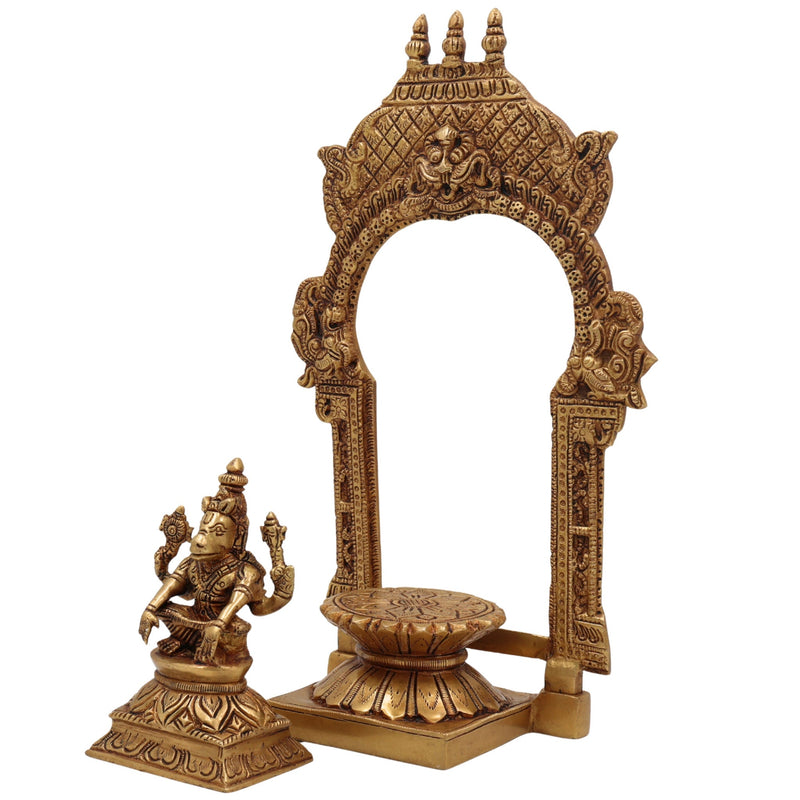 Brass Lord Hayagriva Idol with Temple Style Prabhavali |  Hayagriva Murti | Hayagreeva Vigraha Statue for Pooja, Home & Gifts,Gold, 10.5 Inch, 1 Piece