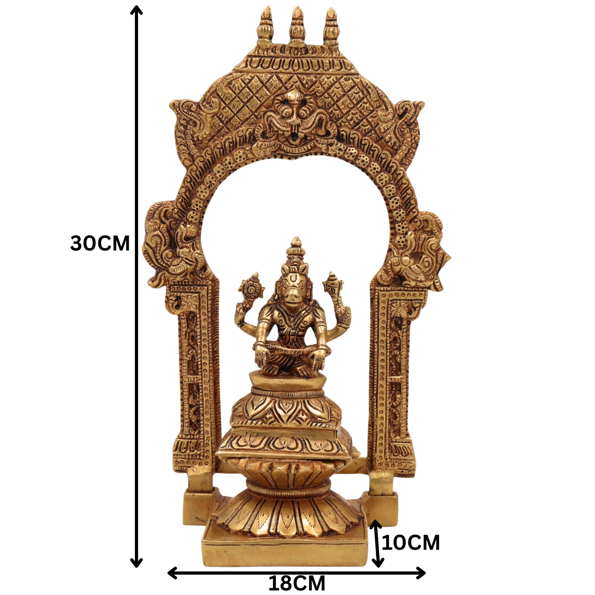 Brass Lord Hayagriva Idol with Temple Style Prabhavali |  Hayagriva Murti | Hayagreeva Vigraha Statue for Pooja, Home & Gifts,Gold, 10.5 Inch, 1 Piece