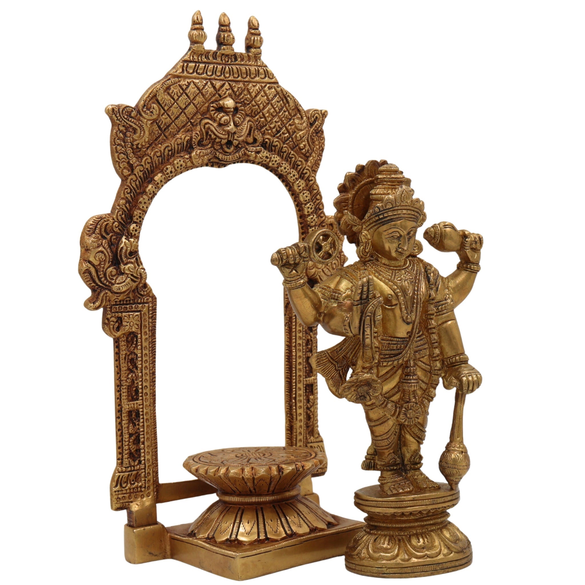 Brass Vishnu Idol Murti – Handcrafted Narayana, Venkateshwara, Balaji, Govinda, Srinivasa Statue for Home Decor, Pooja, Temple, and Spiritual Gifts,Gold, 10.5 Inch, 1 Piece