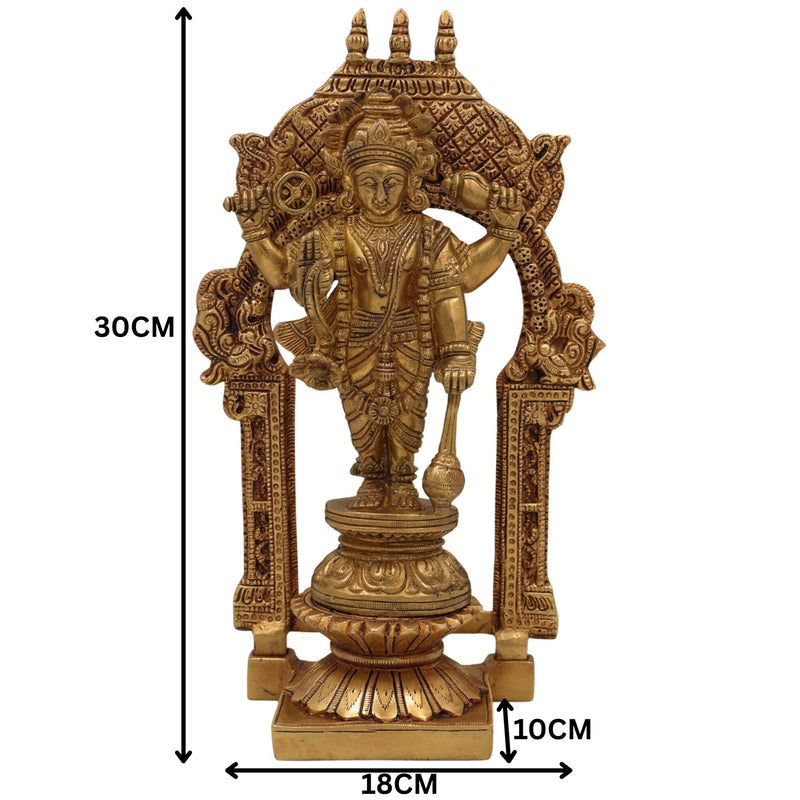 Brass Vishnu Idol Murti – Handcrafted Narayana, Venkateshwara, Balaji, Govinda, Srinivasa Statue for Home Decor, Pooja, Temple, and Spiritual Gifts,Gold, 10.5 Inch, 1 Piece
