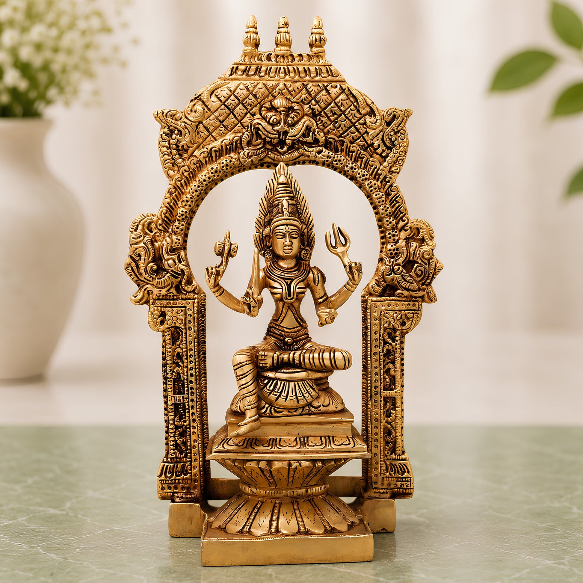 Handcrafted Brass Mariamman Idol, Mariyamma, Karumari Amman, Renuka Yellamma, Grama Devata Pital Murti for Home Temple & Puja Decor,Gold, 12 Inch, 1 Piece