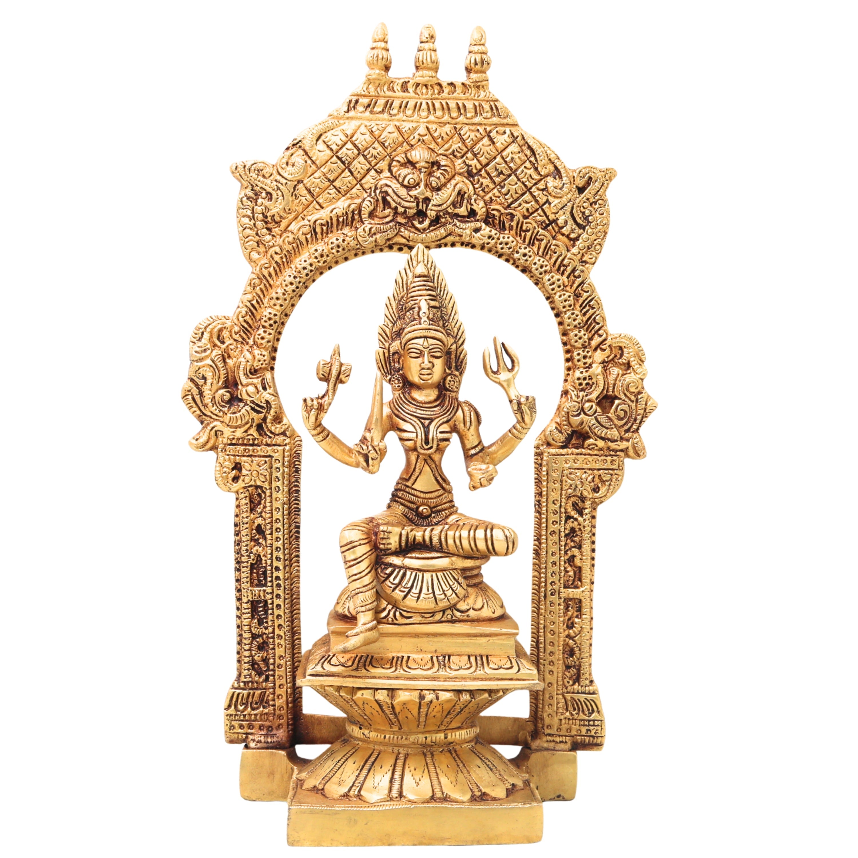Handcrafted Brass Mariamman Idol, Mariyamma, Karumari Amman, Renuka Yellamma, Grama Devata Pital Murti for Home Temple & Puja Decor,Gold, 12 Inch, 1 Piece