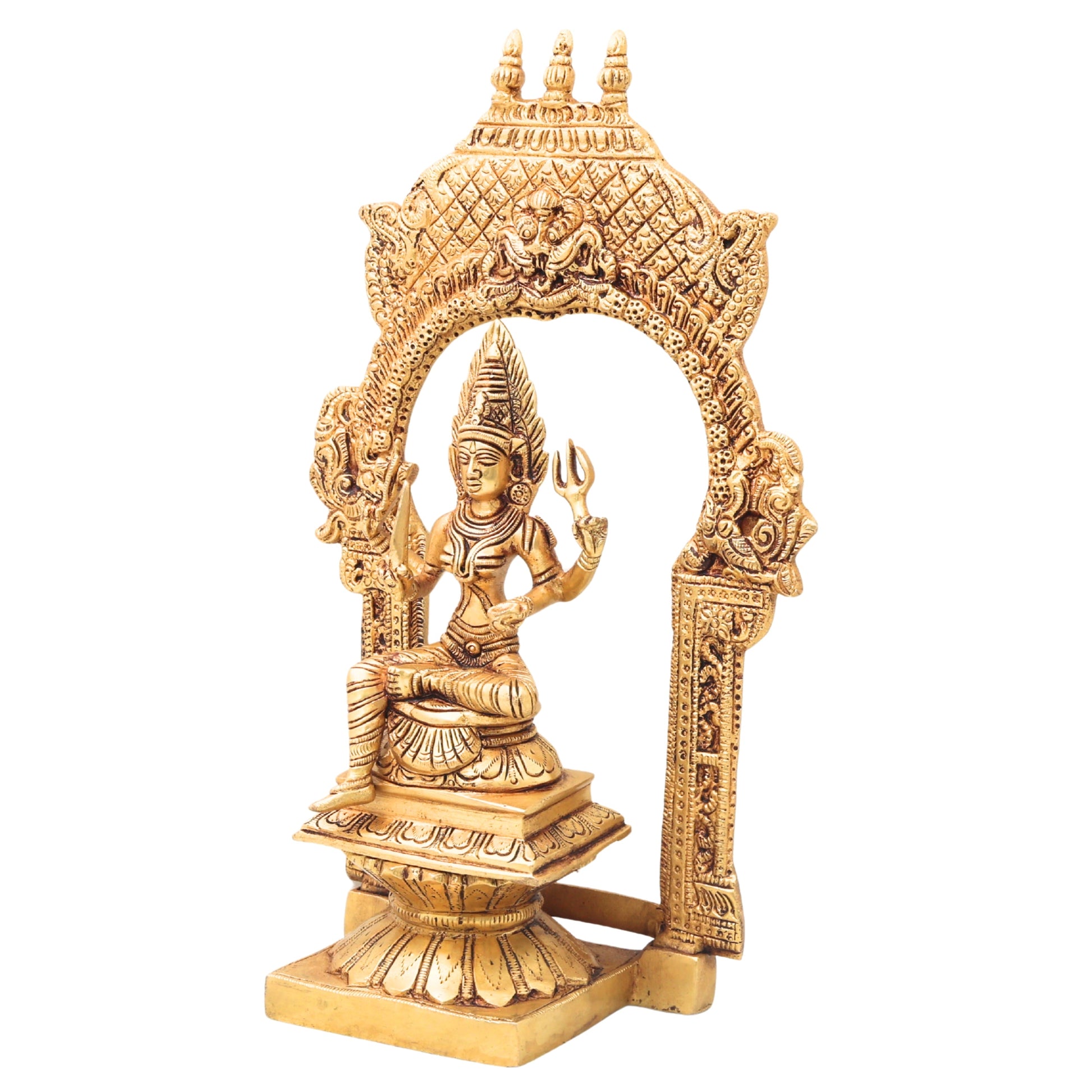 Handcrafted Brass Mariamman Idol, Mariyamma, Karumari Amman, Renuka Yellamma, Grama Devata Pital Murti for Home Temple & Puja Decor,Gold, 12 Inch, 1 Piece