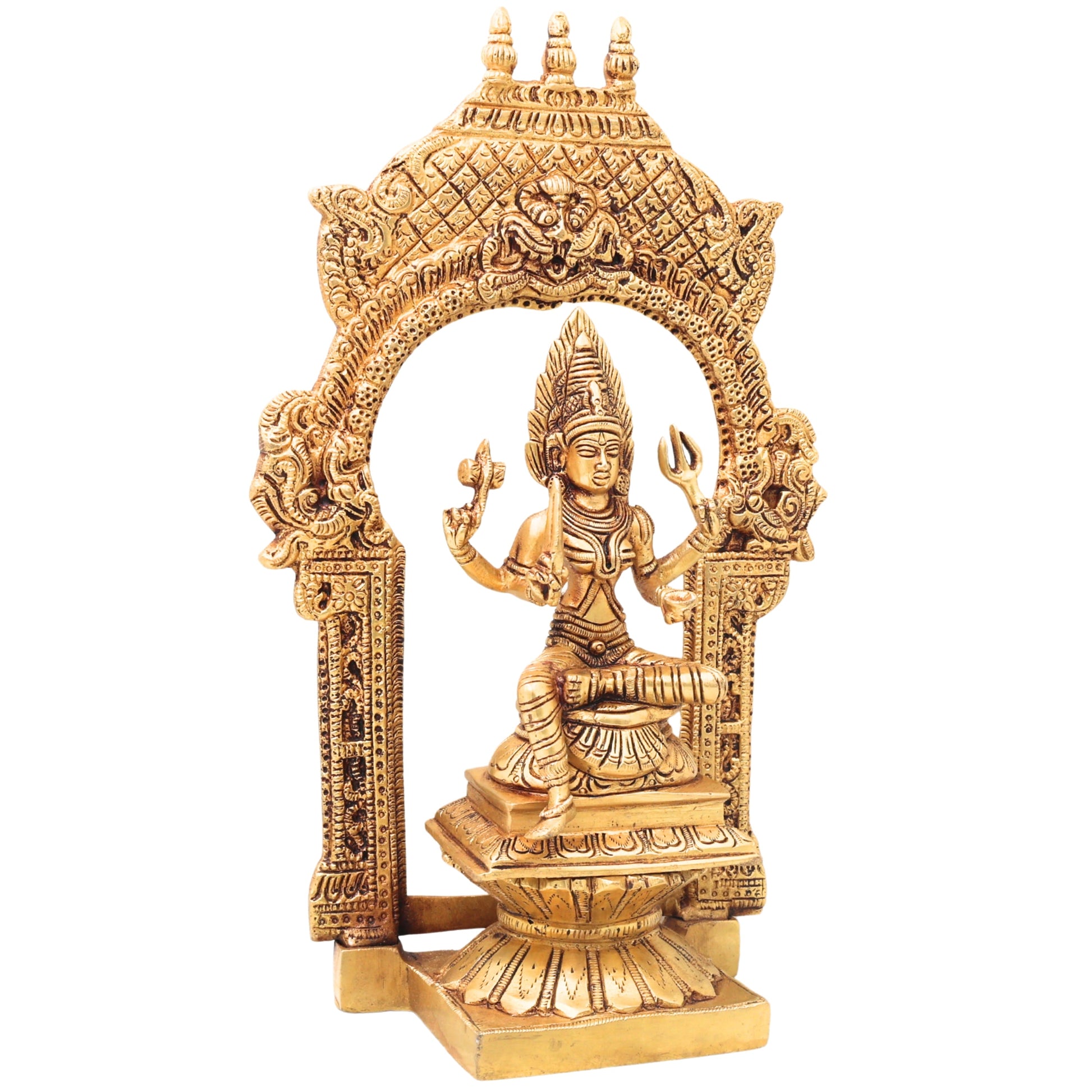 Handcrafted Brass Mariamman Idol, Mariyamma, Karumari Amman, Renuka Yellamma, Grama Devata Pital Murti for Home Temple & Puja Decor,Gold, 12 Inch, 1 Piece