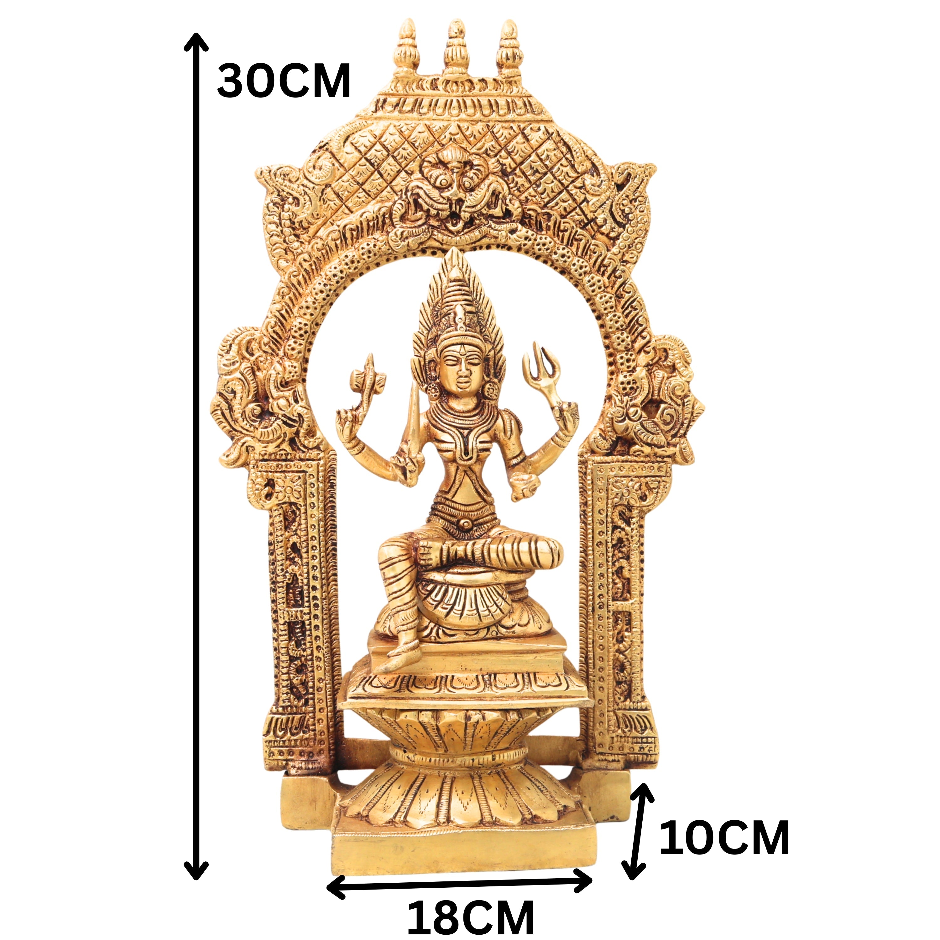 Handcrafted Brass Mariamman Idol, Mariyamma, Karumari Amman, Renuka Yellamma, Grama Devata Pital Murti for Home Temple & Puja Decor,Gold, 12 Inch, 1 Piece