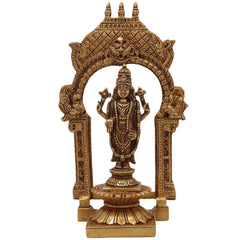 Brass Vishnu Idol with Temple Style Prabhavali Peetam, Narayana Murti, Venkateshwara Vigraham, Balaji Statue for Home Decor, Pooja, Gifts & Spiritual Display,Gold, 10.5 Inch, 1 Piece