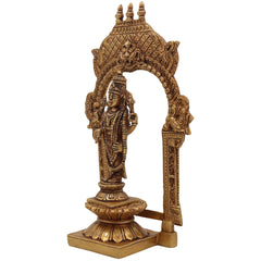 Brass Vishnu Idol with Temple Style Prabhavali Peetam, Narayana Murti, Venkateshwara Vigraham, Balaji Statue for Home Decor, Pooja, Gifts & Spiritual Display,Gold, 10.5 Inch, 1 Piece