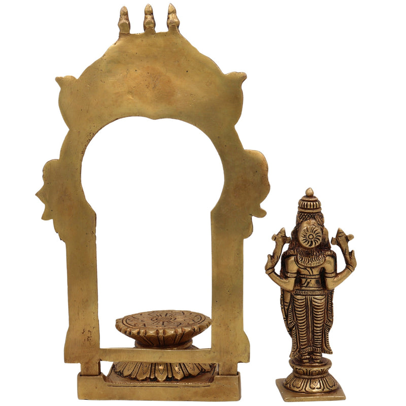 Brass Vishnu Idol with Temple Style Prabhavali Peetam, Narayana Murti, Venkateshwara Vigraham, Balaji Statue for Home Decor, Pooja, Gifts & Spiritual Display,Gold, 10.5 Inch, 1 Piece
