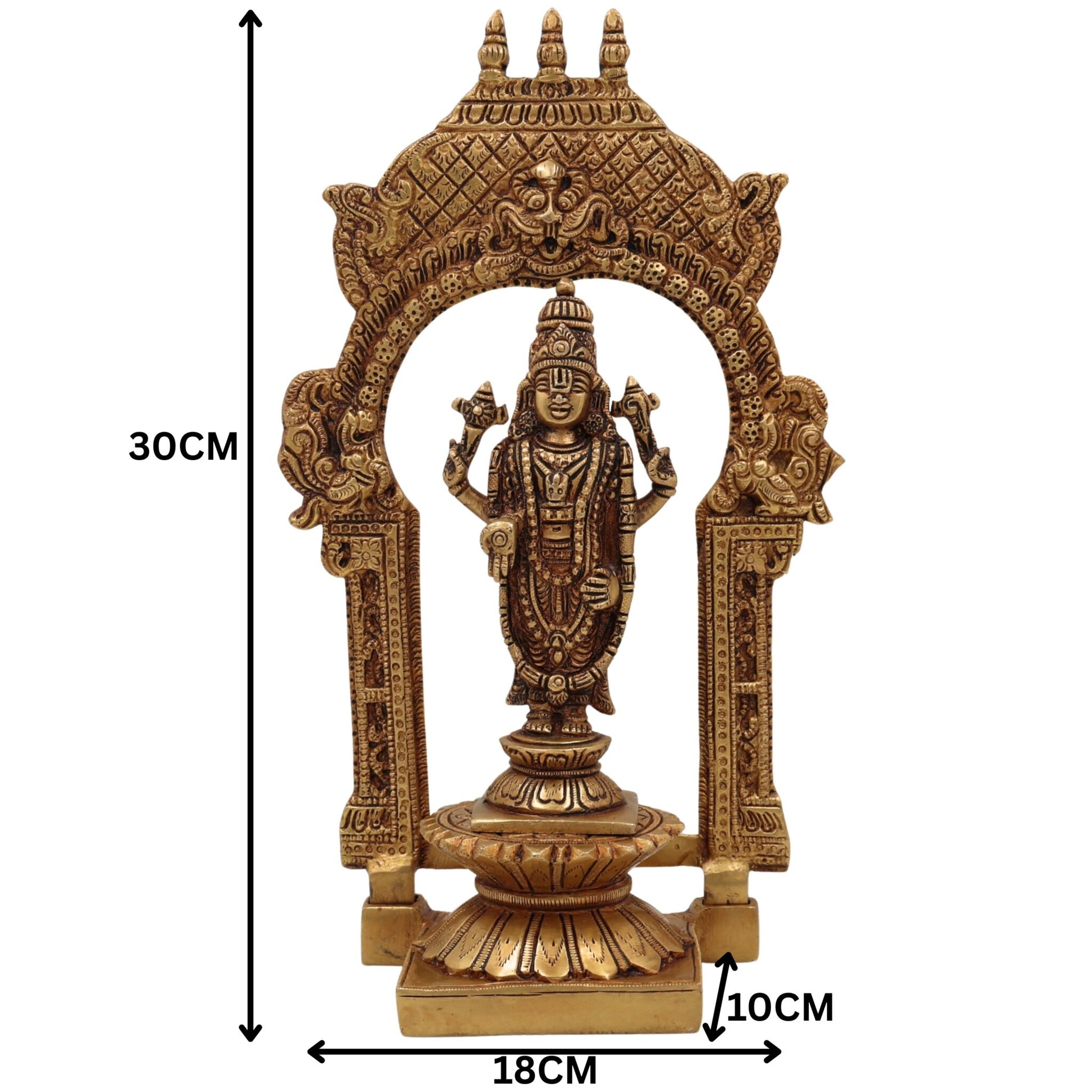 Brass Vishnu Idol with Temple Style Prabhavali Peetam, Narayana Murti, Venkateshwara Vigraham, Balaji Statue for Home Decor, Pooja, Gifts & Spiritual Display,Gold, 10.5 Inch, 1 Piece