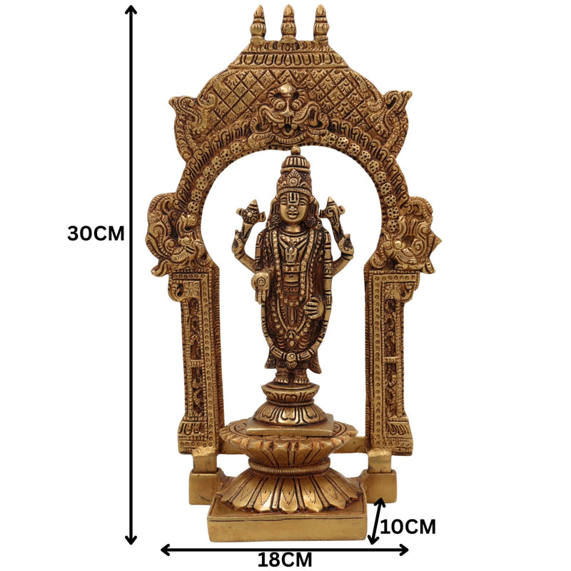 Brass Vishnu Idol with Temple Style Prabhavali Peetam, Narayana Murti, Venkateshwara Vigraham, Balaji Statue for Home Decor, Pooja, Gifts & Spiritual Display,Gold, 10.5 Inch, 1 Piece