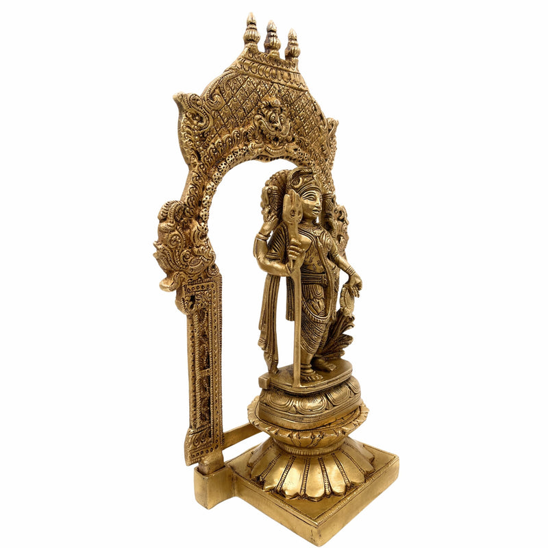 Brass Ardhanarishvara Idol on Lotus Chowki with Temple Shaped Prabhavali, Divine Home Decor, Spiritual Statue, 12 Inch, Gold, 1 Piece
