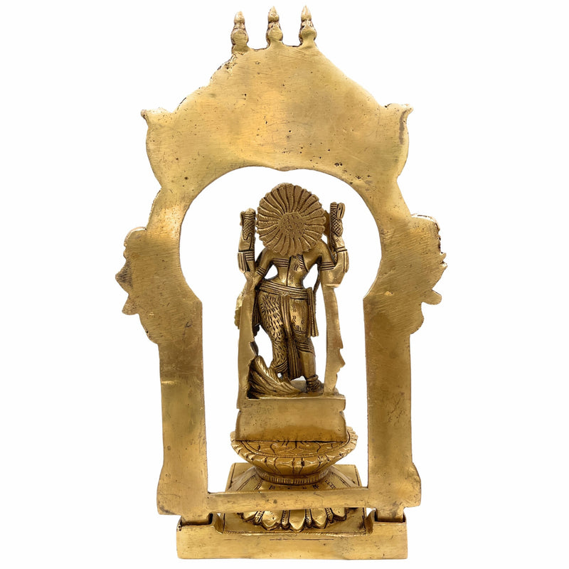 Brass Ardhanarishvara Idol on Lotus Chowki with Temple Shaped Prabhavali, Divine Home Decor, Spiritual Statue, 12 Inch, Gold, 1 Piece