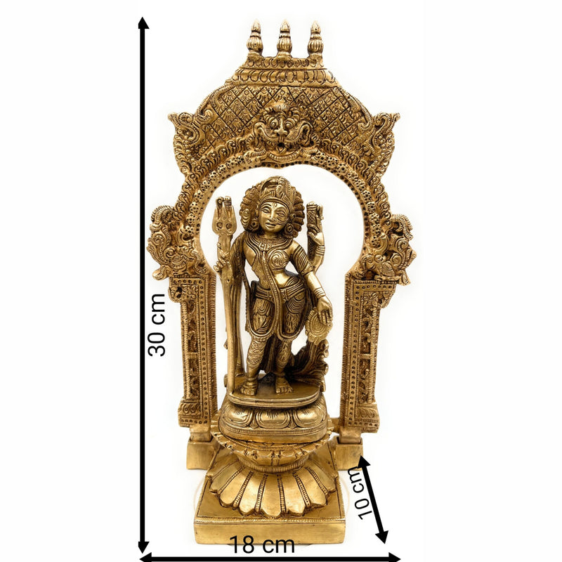 Brass Ardhanarishvara Idol on Lotus Chowki with Temple Shaped Prabhavali, Divine Home Decor, Spiritual Statue, 12 Inch, Gold, 1 Piece