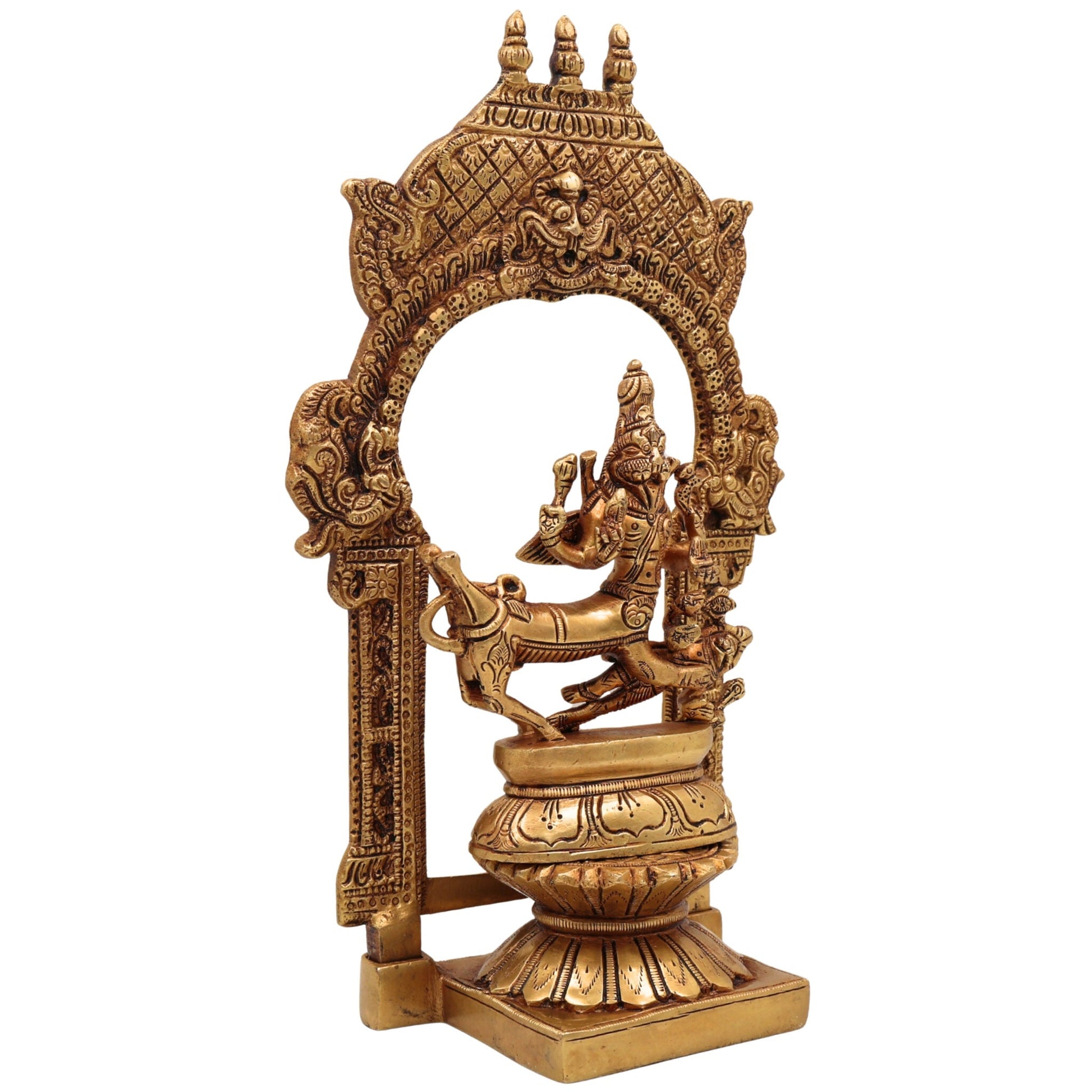 Brass Sharabha Swamy Idol with Temple Chowki & Prabhavali – Powerful Sharabeshwara Sculpture for Home, Pooja & Gifting, Gold, 10.5 Inch, 1 Piece