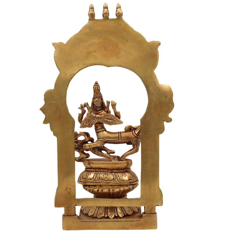 Brass Sharabha Swamy Idol with Temple Chowki & Prabhavali – Powerful Sharabeshwara Sculpture for Home, Pooja & Gifting, Gold, 10.5 Inch, 1 Piece