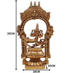 Brass Sharabha Swamy Idol with Temple Chowki & Prabhavali – Powerful Sharabeshwara Sculpture for Home, Pooja & Gifting, Gold, 10.5 Inch, 1 Piece