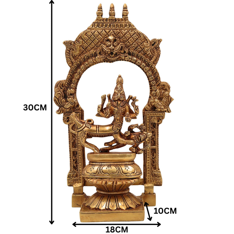 Brass Sharabha Swamy Idol with Temple Chowki & Prabhavali – Powerful Sharabeshwara Sculpture for Home, Pooja & Gifting, Gold, 10.5 Inch, 1 Piece
