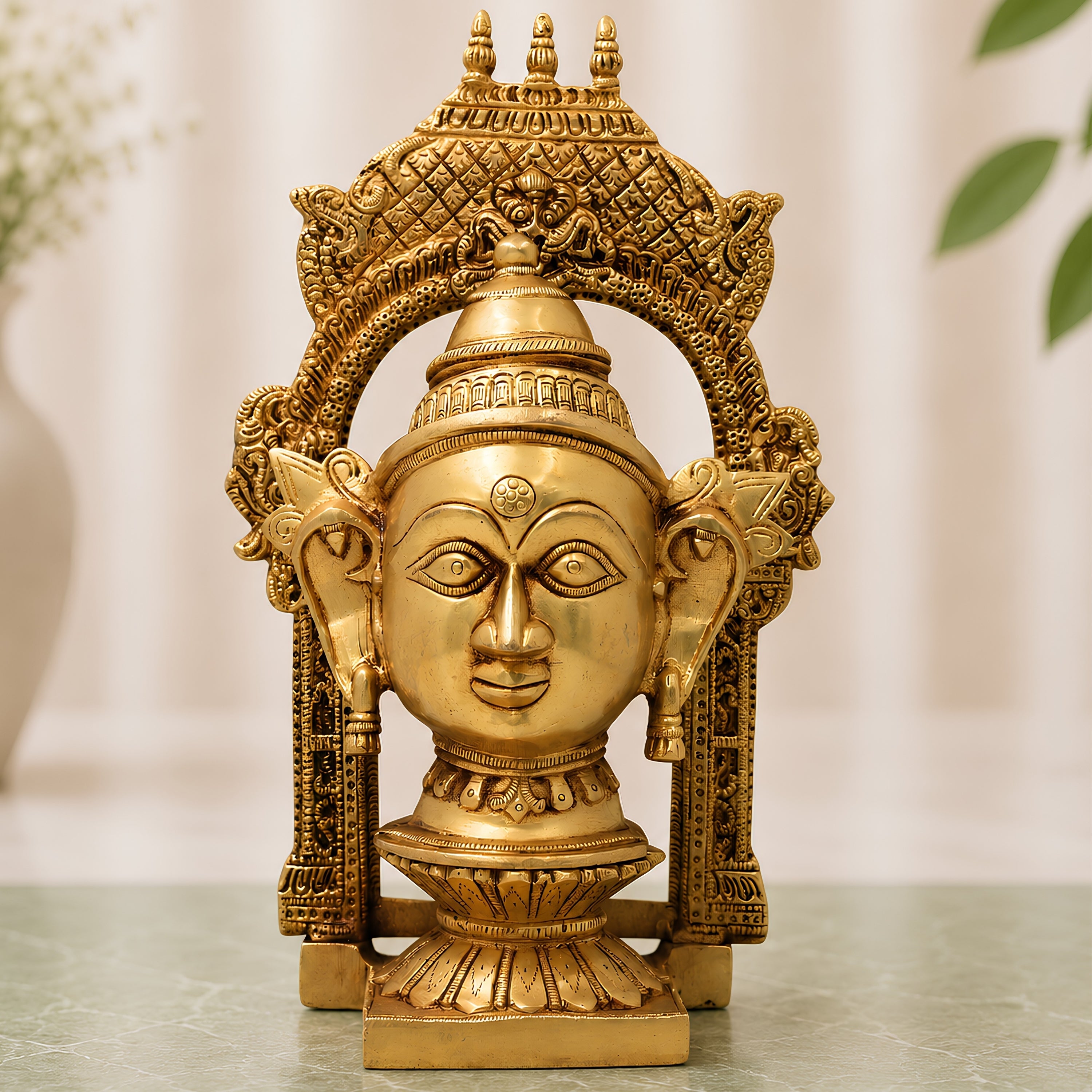 Brass Goddess Gowri Parvati Head Idol with Temple Prabhavali, Mahagauri Uma Devi Face Murti for Puja, Home Decor & Gifting,Gold, 10.5 Inch, 1 Piece