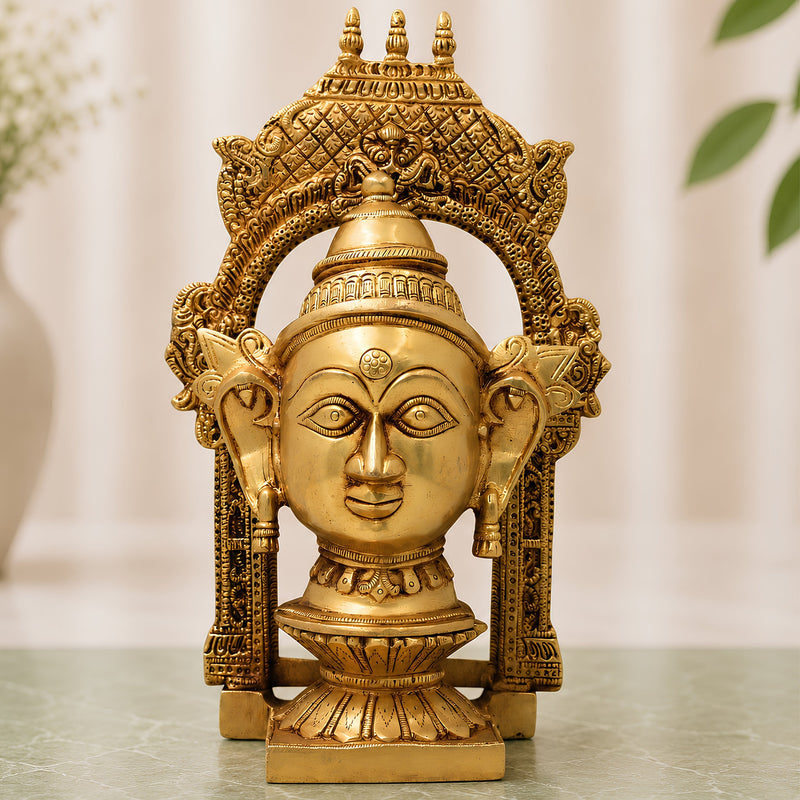 Brass Goddess Gowri Parvati Head Idol with Temple Prabhavali, Mahagauri Uma Devi Face Murti for Puja, Home Decor & Gifting,Gold, 10.5 Inch, 1 Piece