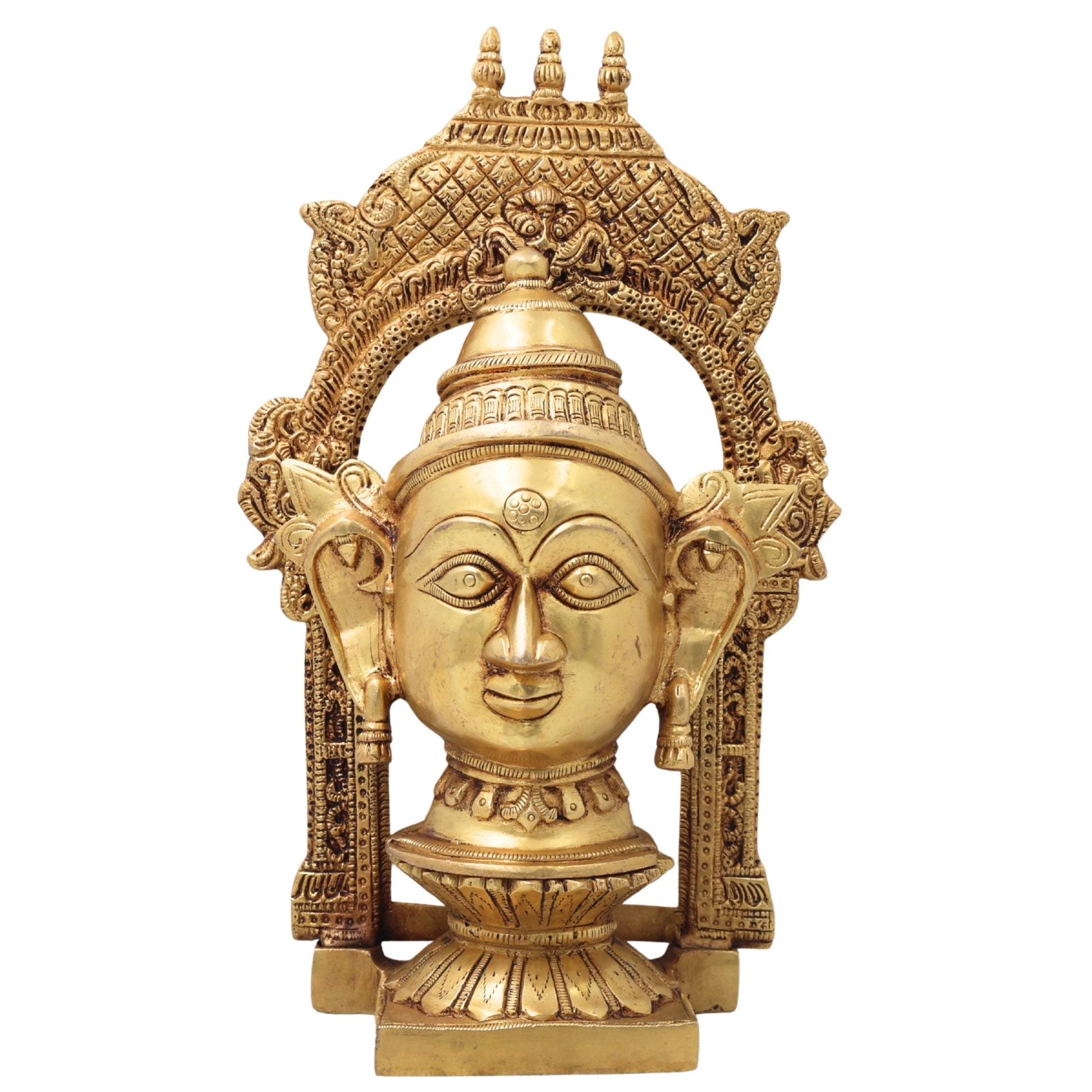 Brass Goddess Gowri Parvati Head Idol with Temple Prabhavali, Mahagauri Uma Devi Face Murti for Puja, Home Decor & Gifting,Gold, 10.5 Inch, 1 Piece