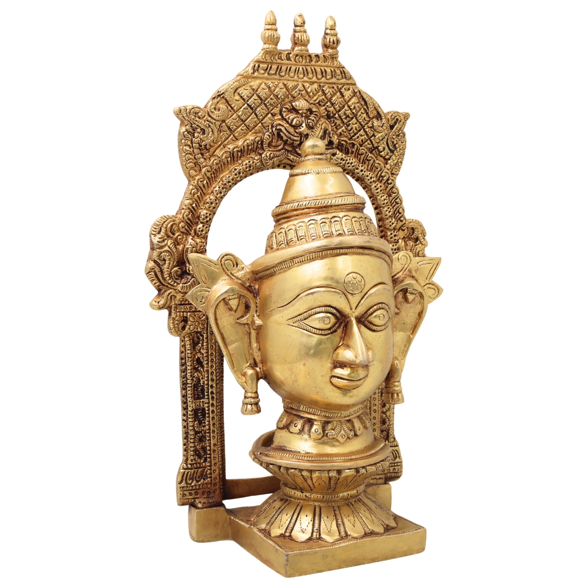 Brass Goddess Gowri Parvati Head Idol with Temple Prabhavali, Mahagauri Uma Devi Face Murti for Puja, Home Decor & Gifting,Gold, 10.5 Inch, 1 Piece
