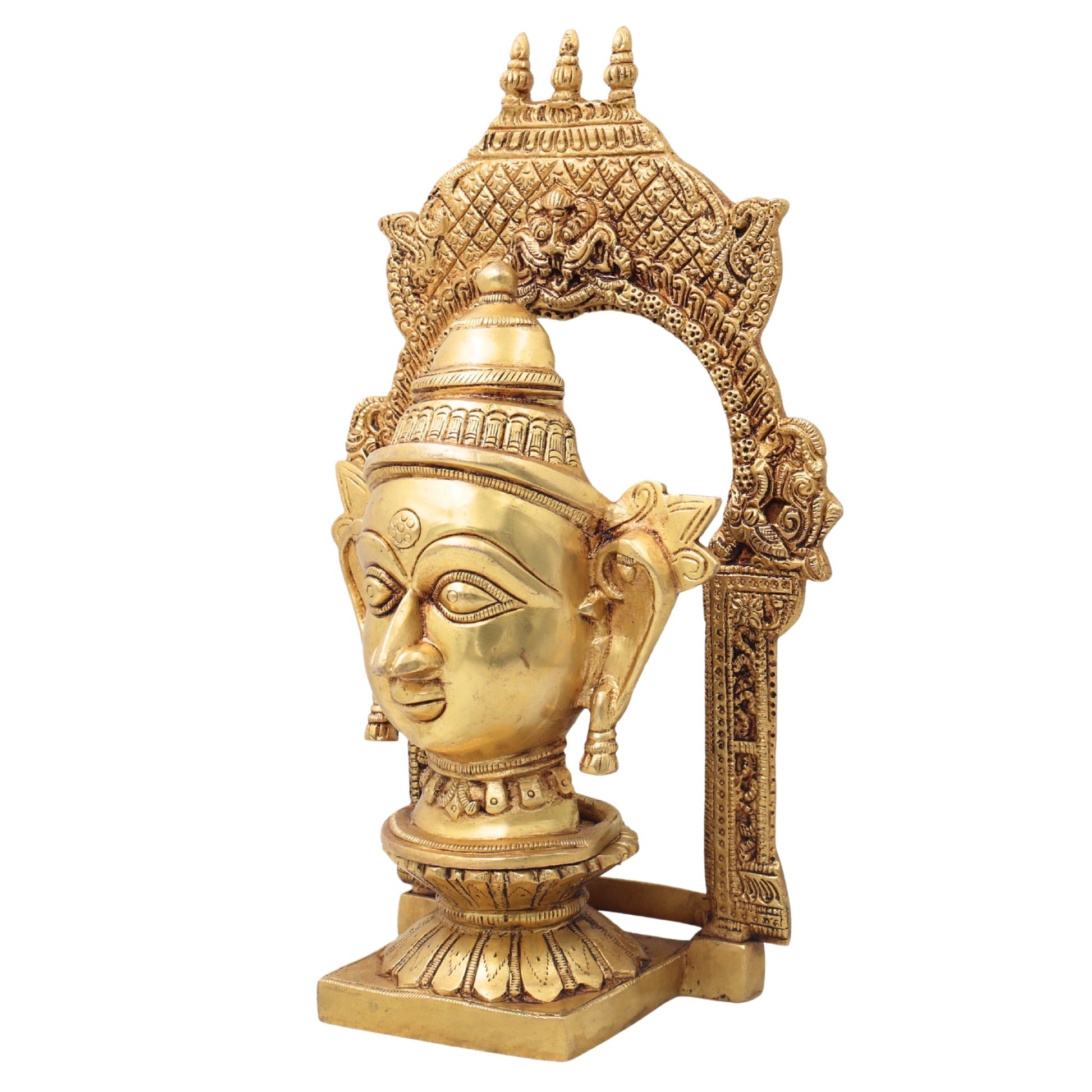 Brass Goddess Gowri Parvati Head Idol with Temple Prabhavali, Mahagauri Uma Devi Face Murti for Puja, Home Decor & Gifting,Gold, 10.5 Inch, 1 Piece