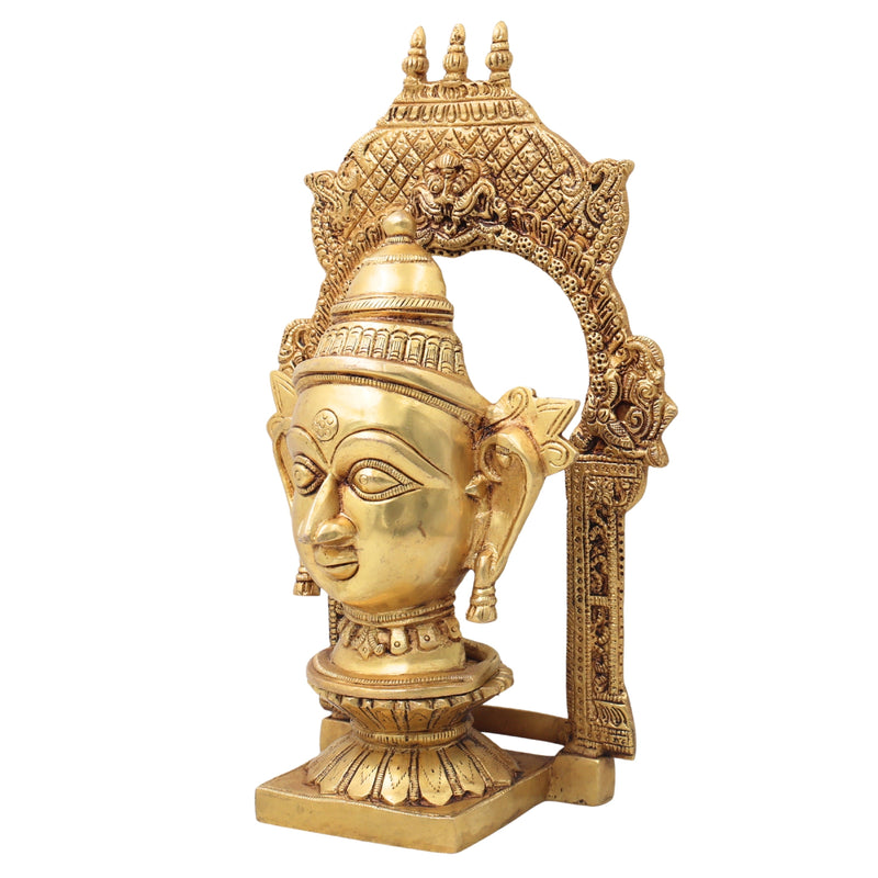 Brass Goddess Gowri Parvati Head Idol with Temple Prabhavali, Mahagauri Uma Devi Face Murti for Puja, Home Decor & Gifting,Gold, 10.5 Inch, 1 Piece