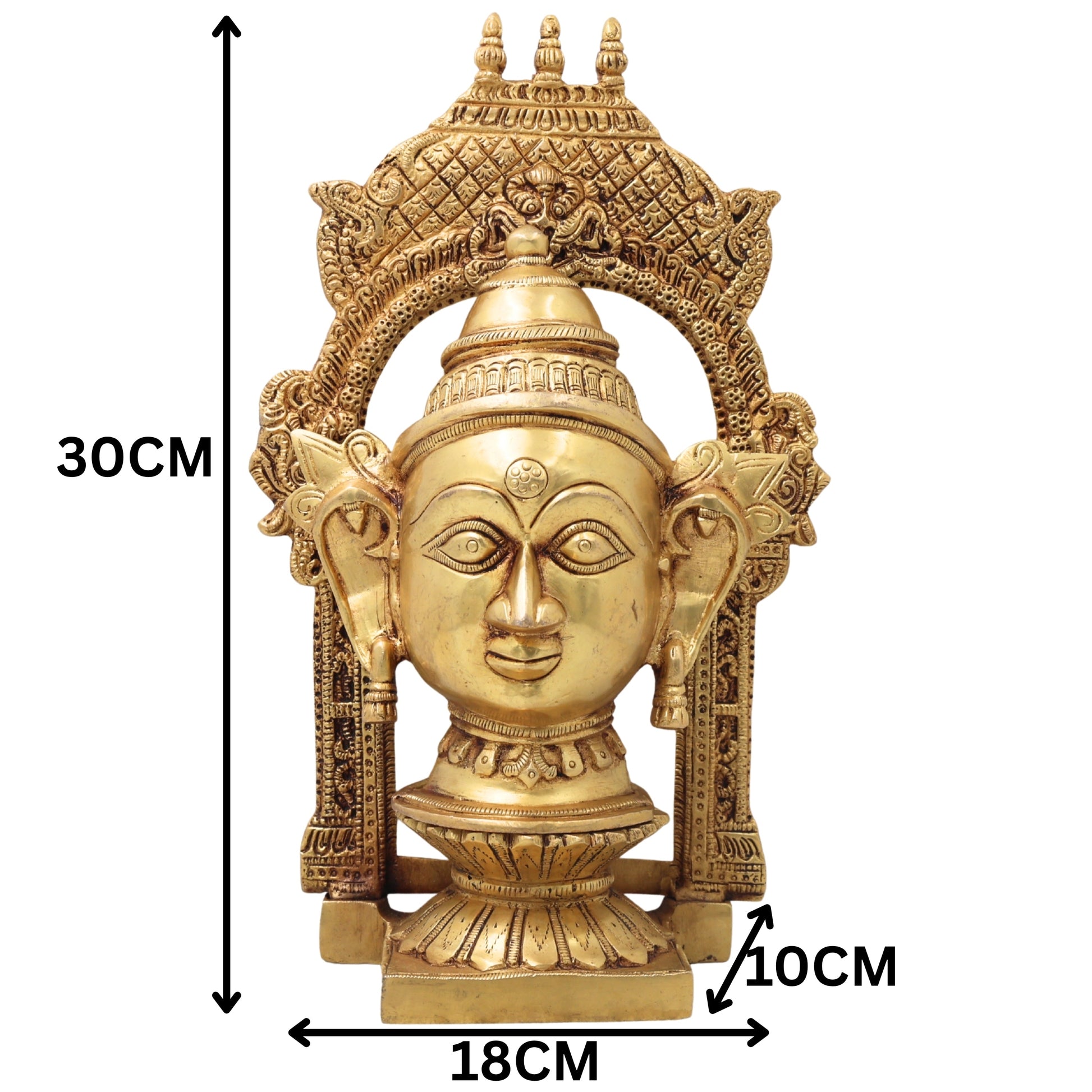 Brass Goddess Gowri Parvati Head Idol with Temple Prabhavali, Mahagauri Uma Devi Face Murti for Puja, Home Decor & Gifting,Gold, 10.5 Inch, 1 Piece
