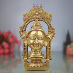 Brass Shiva Face Idol with Prabhavali, Mahadev Murti, Shankar Bholenath Statue, Handmade Home & Temple Decor,,Gold, 10.5 Inch, 1 Piece